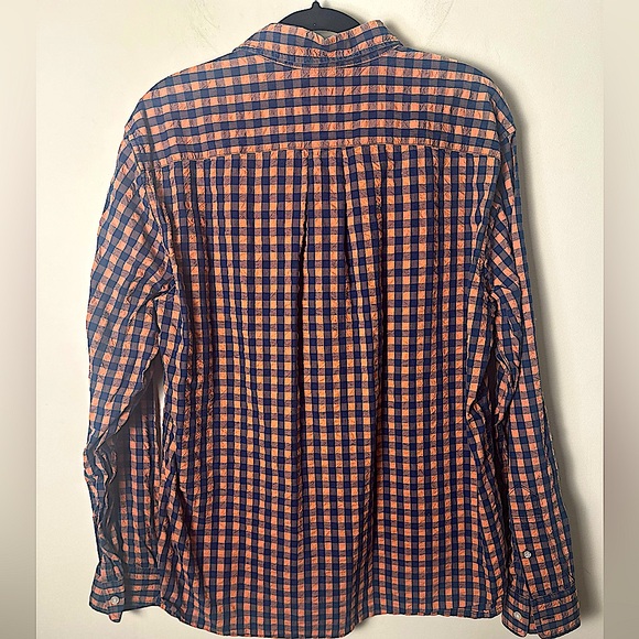 LL BEAN SIGNATURE Slim Fit Men’s Blue Orange Checkered Button Up Sz Large Shirt - Picture 2 of 12